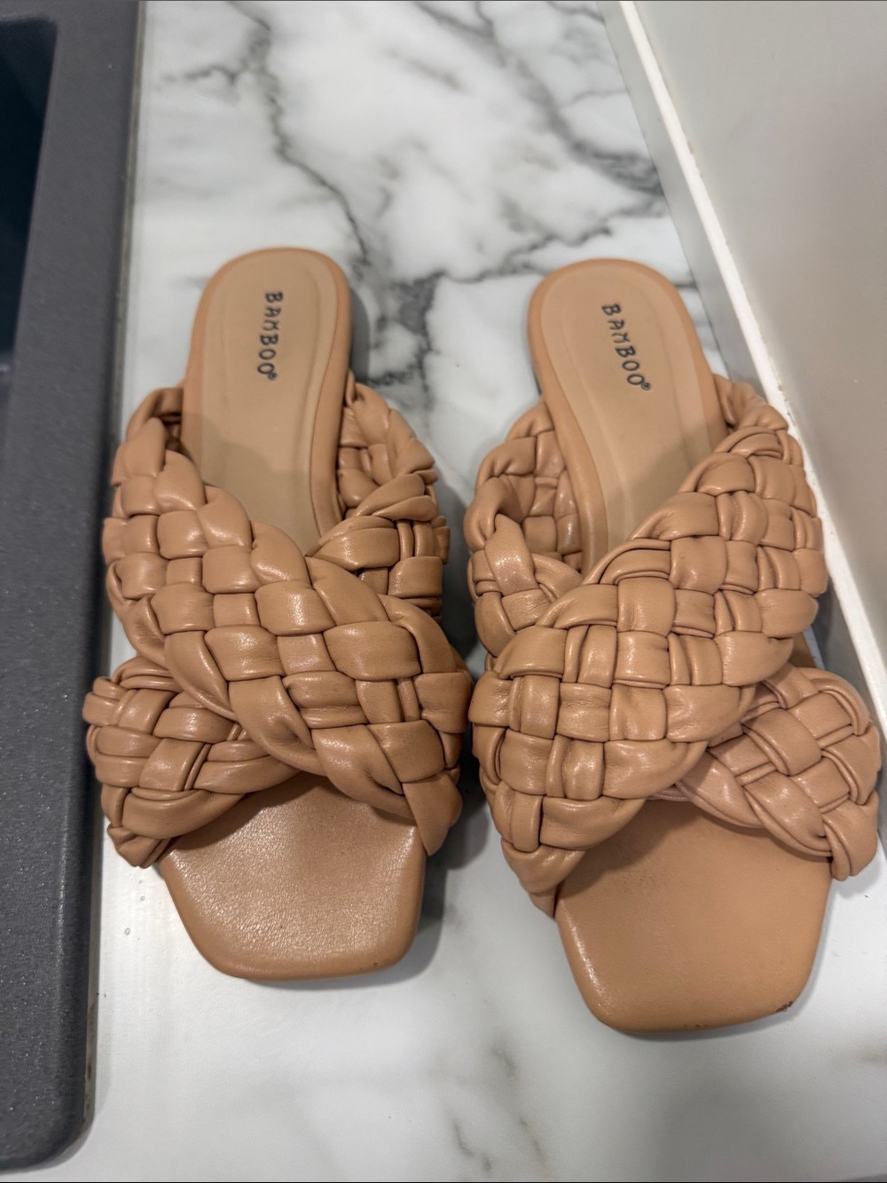 Bamboo Braided Slide Sandals Nude Tan Size 8 - Picture 2 of 8